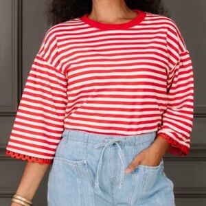 Red and White
Striped Long Sleeve Top